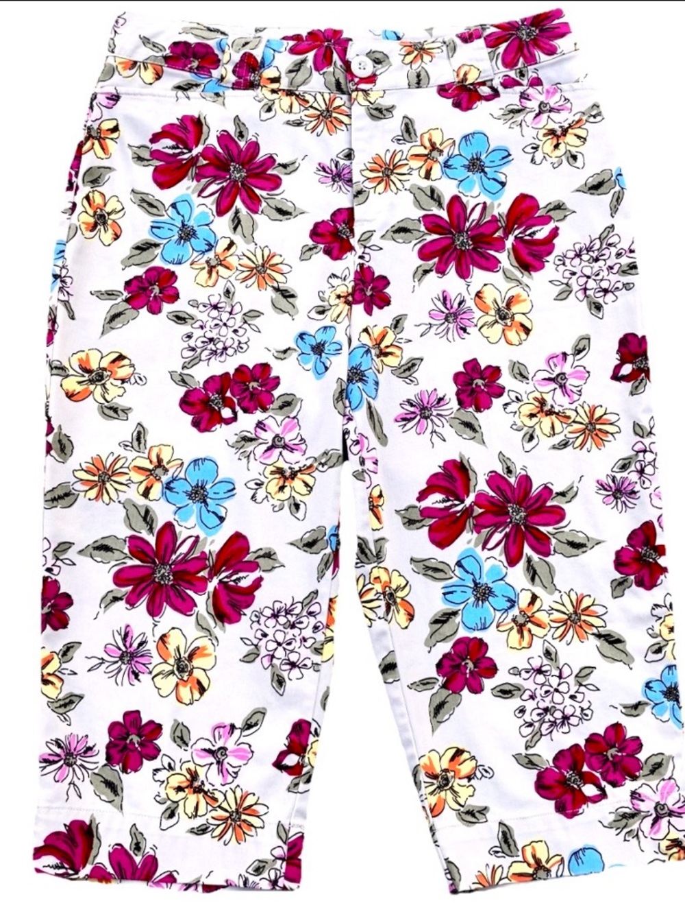 White Stag Women Multicolor Floral Print Capri Pants Pull On Stretch Casual 12P